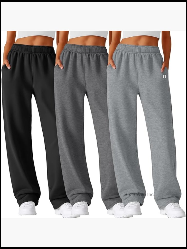 3 Pack Womens Wide Leg Sweatpants Lounge Athletic Joggers Elastic Waist Baggy